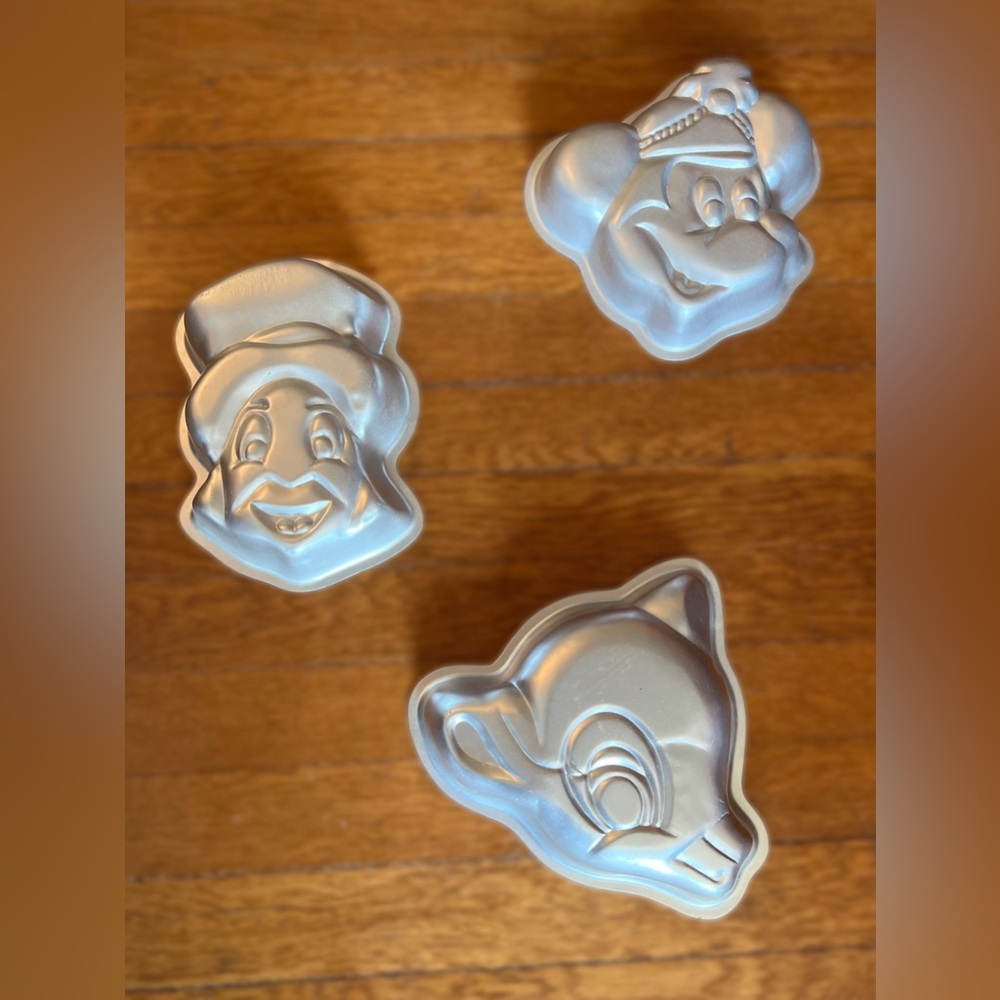 Vintage Character Cake Pans with instructions Bambi , Mickey , Jiminy Cricket